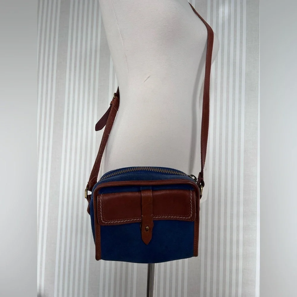 Madewell 1937 Accessories Mini Crossbody Bag Genuine Suede Cognac Leather Blue